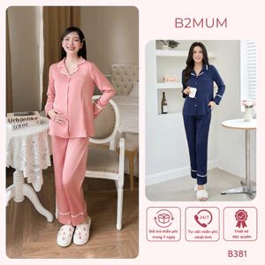 Bộ bầu và sau sinh lụa latin cao cấp quần có chun chỉnh áo có khóa bé ti - B381 B2MUM