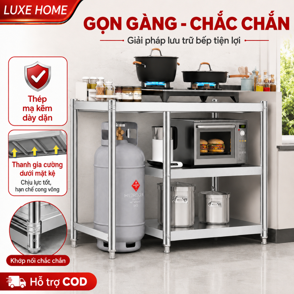 LUXE Kệ để bếp gas mạ kẽm 3 tầng 80/100/120cm Chiều dài