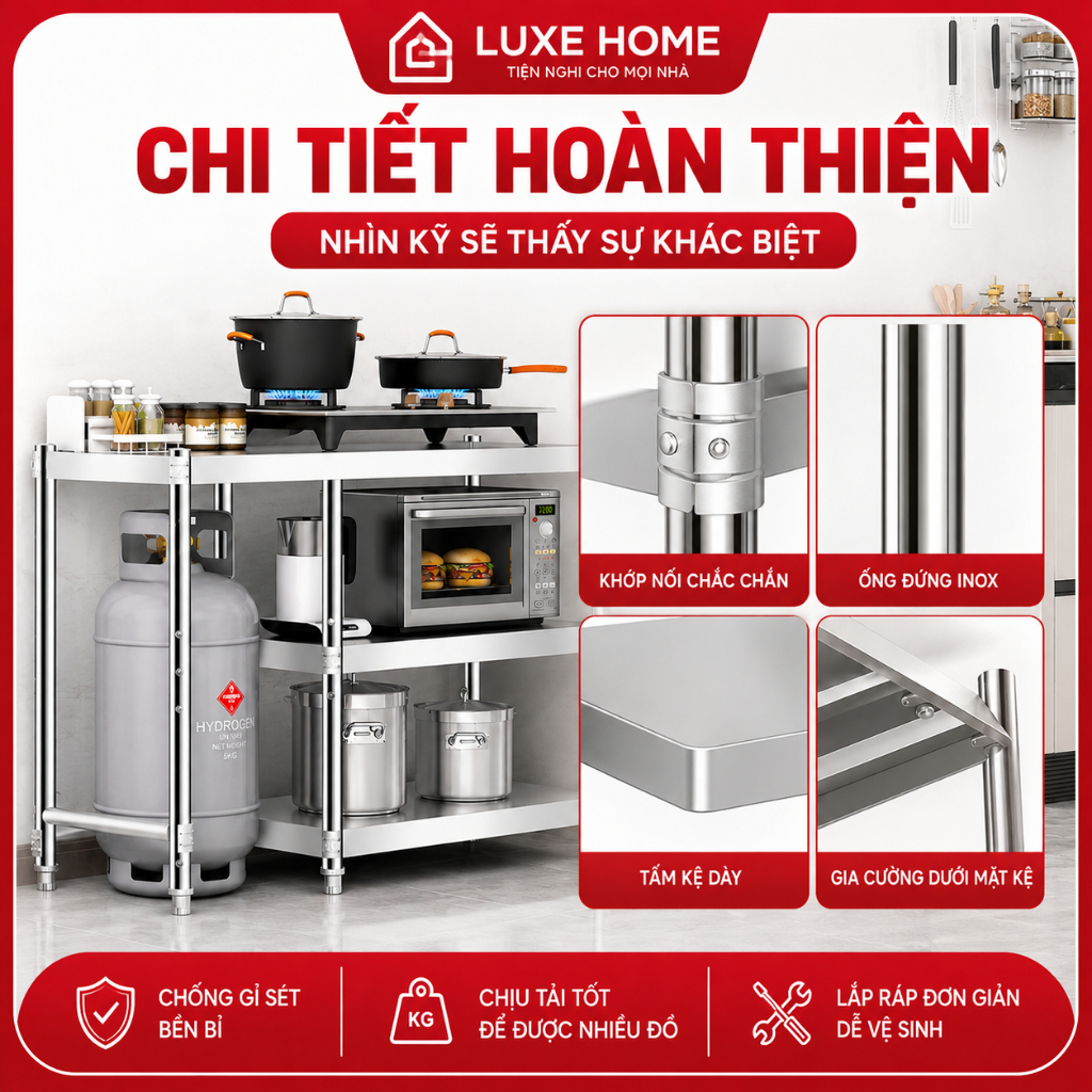 LUXE Kệ để bếp gas mạ kẽm 3 tầng 80/100/120cm Chiều dài