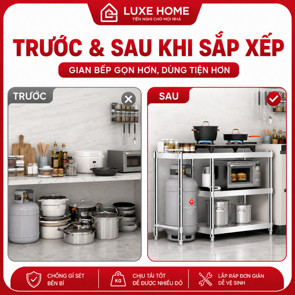 LUXE Kệ để bếp gas mạ kẽm 3 tầng 80/100/120cm Chiều dài