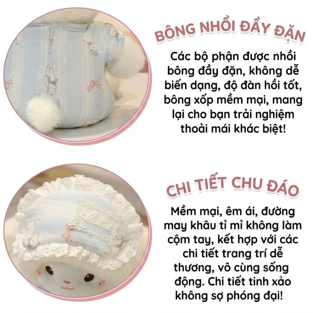 Gấu bông cừu mặc áo ngủ dễ thương, Thú nhồi bông con cừu lông tơ non cao cấp làm gấu ôm ngủ cho bé, bạn gái