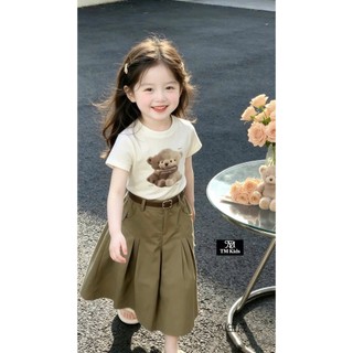 <TẶNG ĐAI> Đồ bộ bé gái, Set đồ bé gai, Áo thun lệch vai cotton mix chân váy kaki dài Hàn Quốc 10-35kg Candy Kids