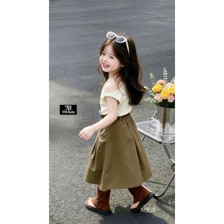 <TẶNG ĐAI> Đồ bộ bé gái, Set đồ bé gai, Áo thun lệch vai cotton mix chân váy kaki dài Hàn Quốc 10-35kg Candy Kids