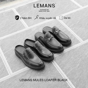 Giày sục Mules Loafer LEMANS Da Bò - Black _ Bảo hành chính hãng 24 tháng toàn quốc