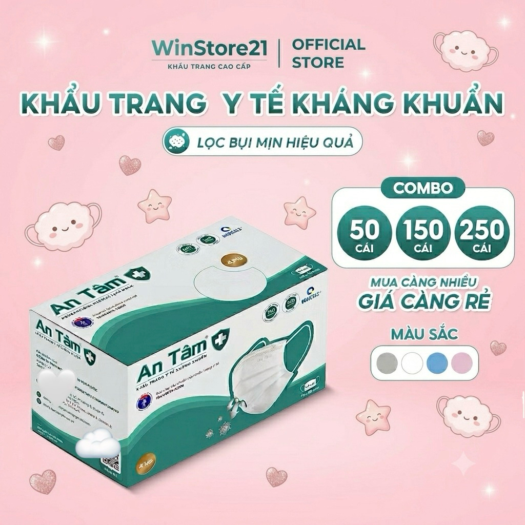 Set 250 cái Khẩu trang y tế CHÍNH HÃNG An Tâm 4 lớp kháng khuẩn cao cấp che phủ toàn diện