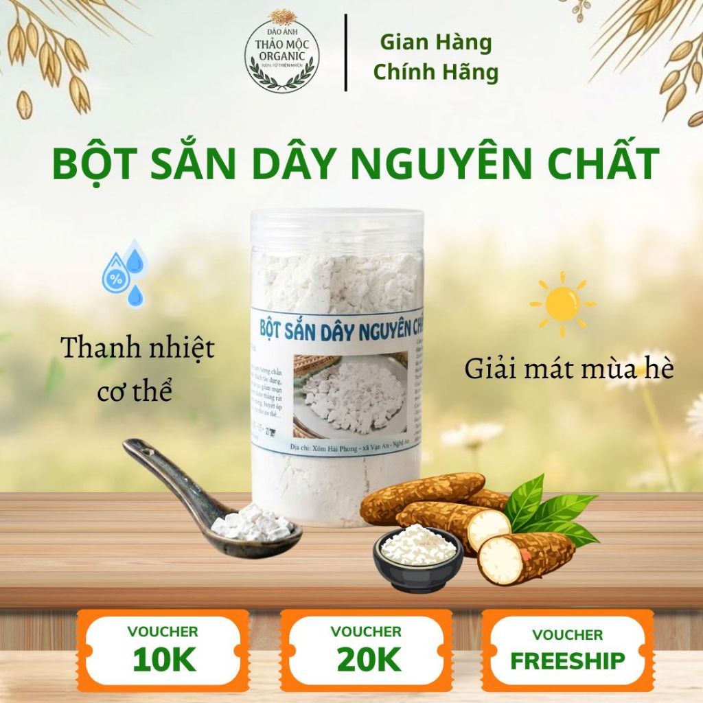 Tinh Bột Sắn Dây Nguyên Chất Thanh Mát Mùa Hè Đẹp Da Hũ 500g - Thảo Mộc Organic