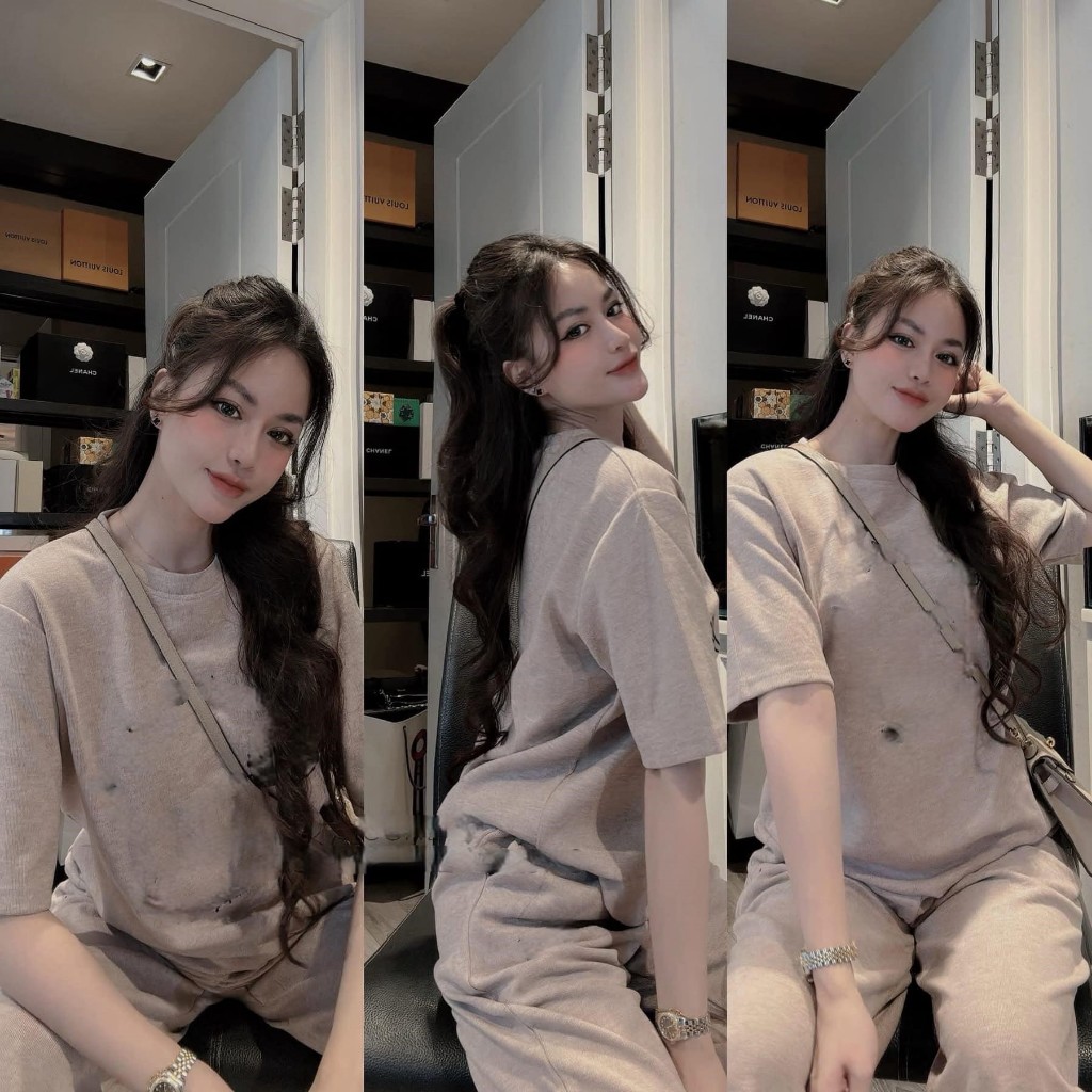 Set đồ nữ, đồ bộ nữ DONNA HCOM25298 áo thun cộc tay mix quần suông dài dáng thể thao trẻ trung