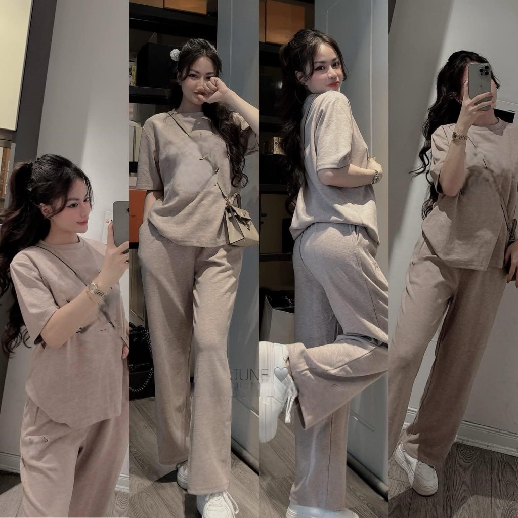 Set đồ nữ, đồ bộ nữ DONNA HCOM25298 áo thun cộc tay mix quần suông dài dáng thể thao trẻ trung