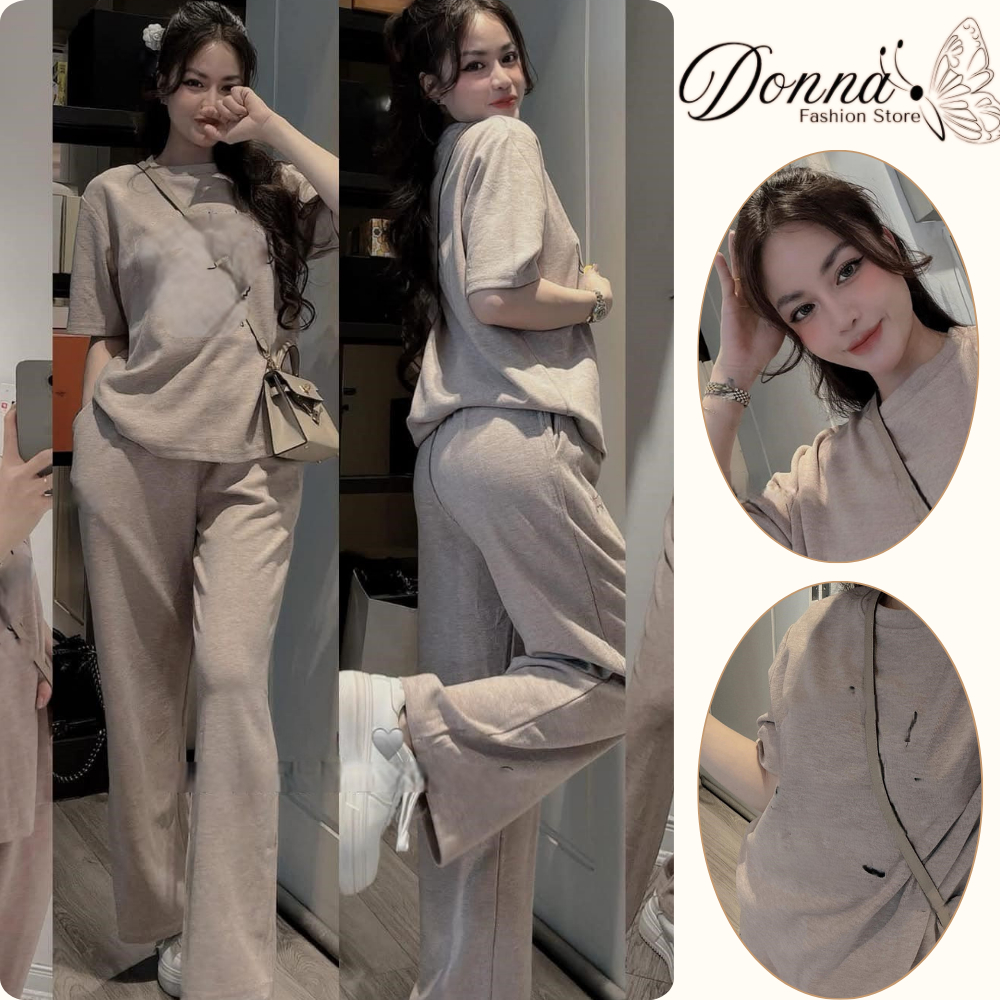 Set đồ nữ, đồ bộ nữ DONNA HCOM25298 áo thun cộc tay mix quần suông dài dáng thể thao trẻ trung