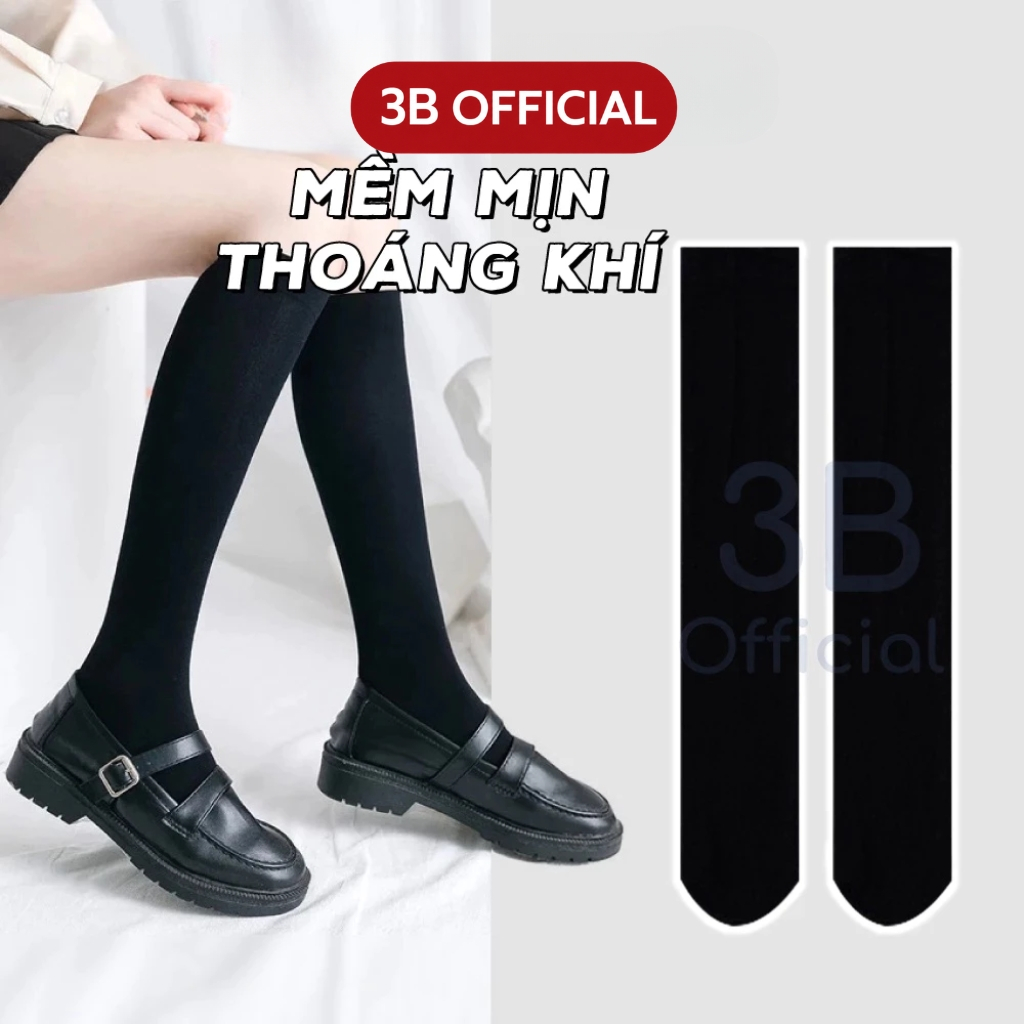 Tất bắp chân 3B cho nữ phong cách Hàn Quốc chất Cotton pha mềm mịn, màu đen- Dài 32cm