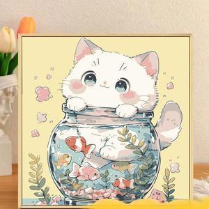 ( TẶNG SET 10 KHẨU TRANG) Tranh Số Hoá Mèo Leo Cây Hoạt Hình Tranh Tô Màu 20x20cm dễ thương đầy đủ cọ, màu, căng khung s