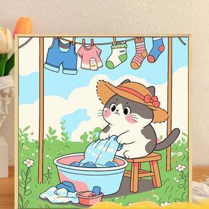 ( TẶNG SET 10 KHẨU TRANG) Tranh Số Hoá Mèo Leo Cây Hoạt Hình Tranh Tô Màu 20x20cm dễ thương đầy đủ cọ, màu, căng khung s