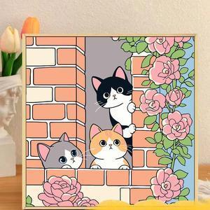 ( TẶNG SET 10 KHẨU TRANG) Tranh Số Hoá Mèo Selfie Hoạt Hình Tranh Tô Màu 20x20cm dễ thương đầy đủ cọ, màu, căng khung sẵ
