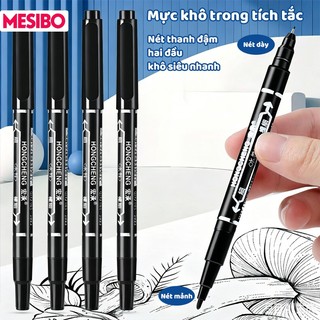 Bút Lông Dầu 2 Đầu Đánh Dấu Mực Nước Đậm, Siêu Nhanh Khô Cho Tranh Vẽ Mỹ Thuật Màu Đen/ Đỏ