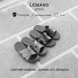 Dép da bò quai ngang cách điệu - LS5.11, đế cao su có mùi thơm, thiết kế quai da 3 lớp trẻ trung, Bảo hành 06 tháng