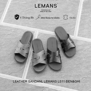 Dép nam quai đan da bò LEMANS LS11, đế cao su có mùi thơm, thiết kế quai da 3 lớp trẻ trung chính hãng, BH 06 tháng