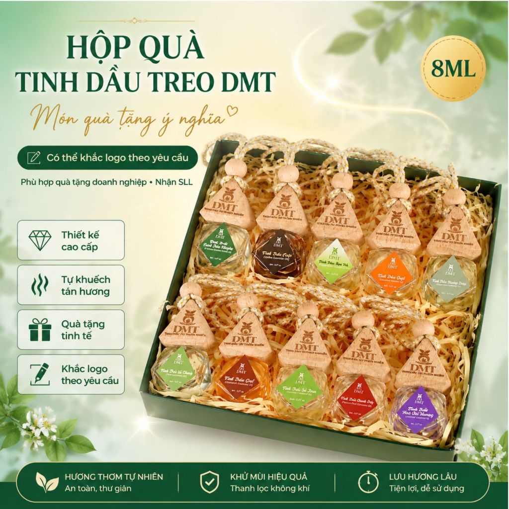 Quà tặng khách hàng, quà tặng thầy cô 20/11 - hộp 10 chai tinh dầu treo xe, treo phòng 10 mùi hương
