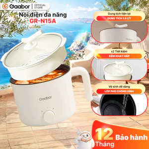 Nồi điện đa năng Gaabor GR-N15A lẩu điện 1.5L chống dính công suất 600W ăn mì nấu lẩu kèm xửng hấp
