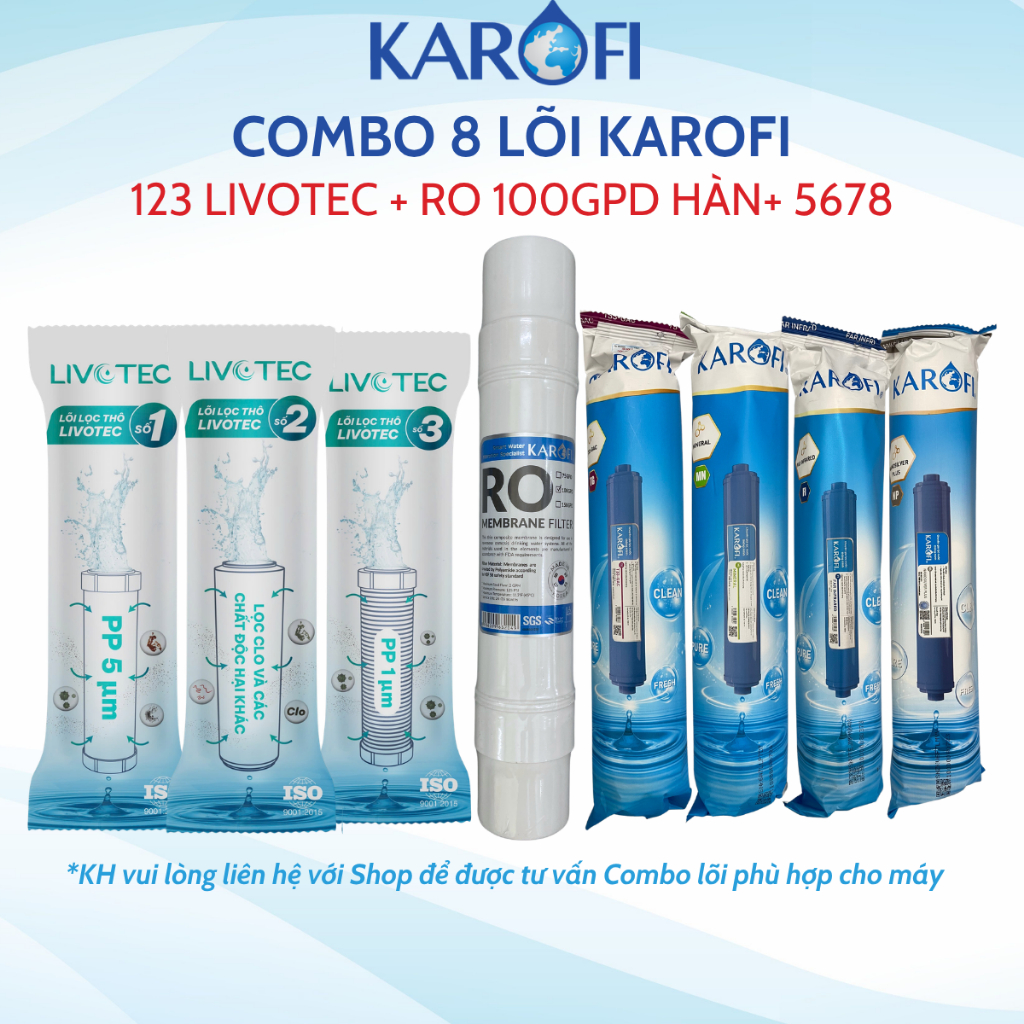 Combo 8 lõi lọc nước Karofi chính hãng dùng cho máy lọc nước Karofi S-S038