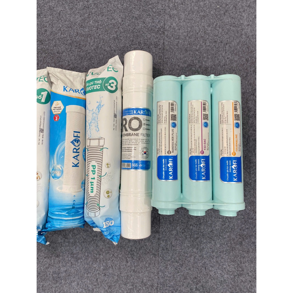 Combo 10 lõi lọc nước karofi (12CTO3, RO 100GPD Mỹ, cụm HP 6.2) dùng cho máy KAQ-U05, KAQ-U95, S-S038,...
