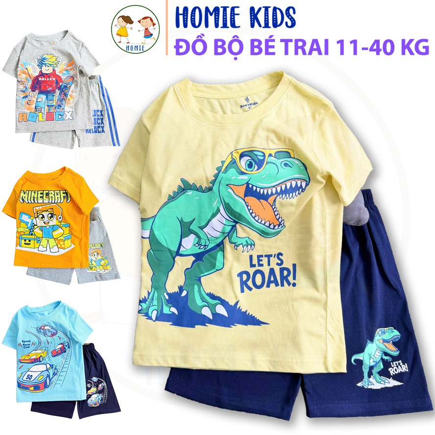 Đồ bộ cho bé trai 11-40 kg set quần áo trẻ em mặc nhà vải cotton in hoạt hình hot trend mềm mát đi chơi đẹp Homie Kids