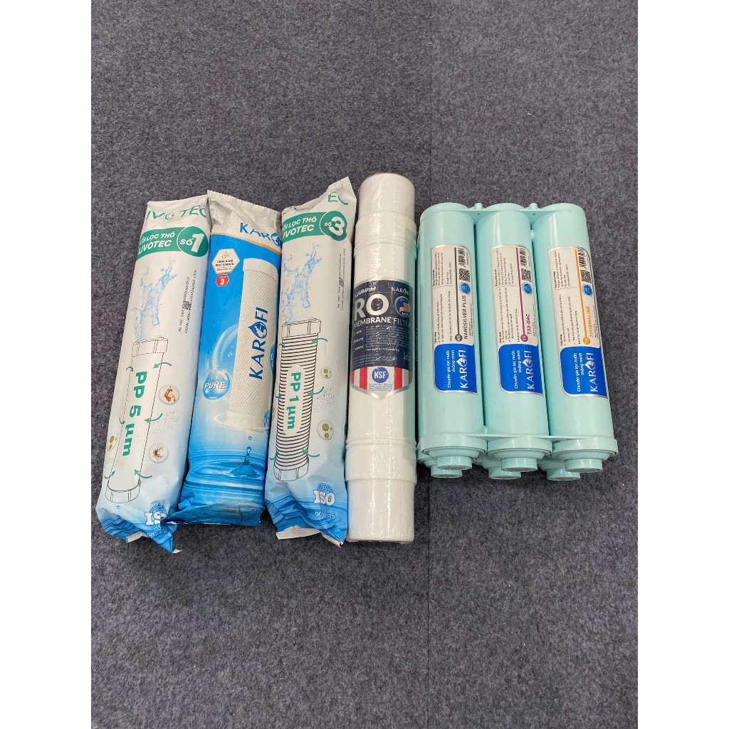 Combo 10 lõi lọc nước karofi (12CTO3, RO 100GPD Mỹ, cụm HP 6.2) dùng cho máy KAQ-U05, KAQ-U95, S-S038,...