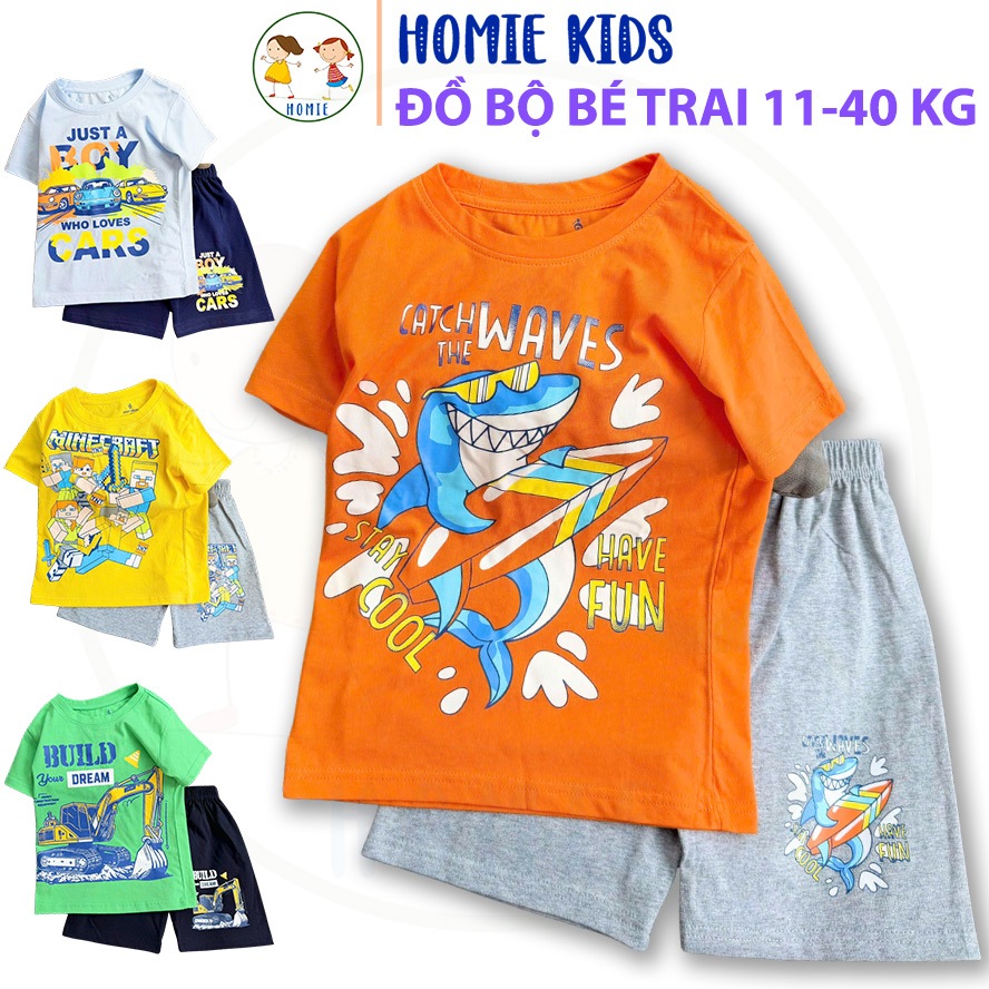 Bộ quần áo bé trai size đại 11-40 kg set đồ bộ thun cotton trẻ em mặc mát in game khủng long capybara labubu Homie Kids