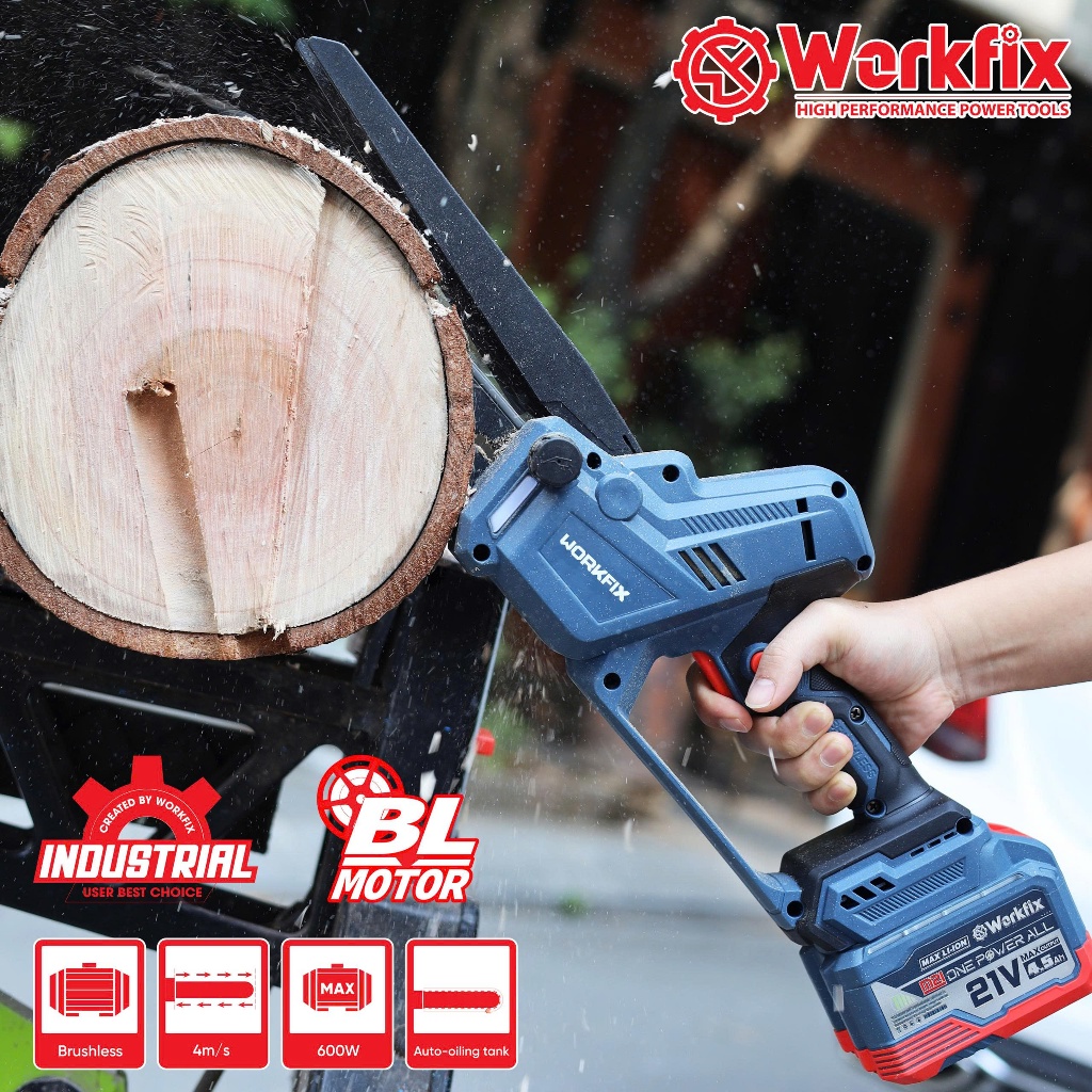 [NÂNG CÁP] Máy Cưa Xích 8inch WORKFIX WF-CS0802PRO Cồng Suất 600W, Pin 15CELL - Máy cưa xích dùng pin
