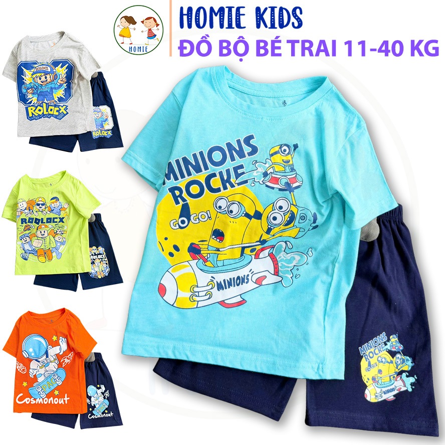 Bộ quần áo trẻ em size đại 11-40 kg set đồ bộ cho bé trai vải thun cotton tay ngắn in hoạt hình game đẹp Homie Kids