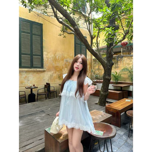 Váy tơ sóng 2 tầng phối ren dáng xoè Milla dress