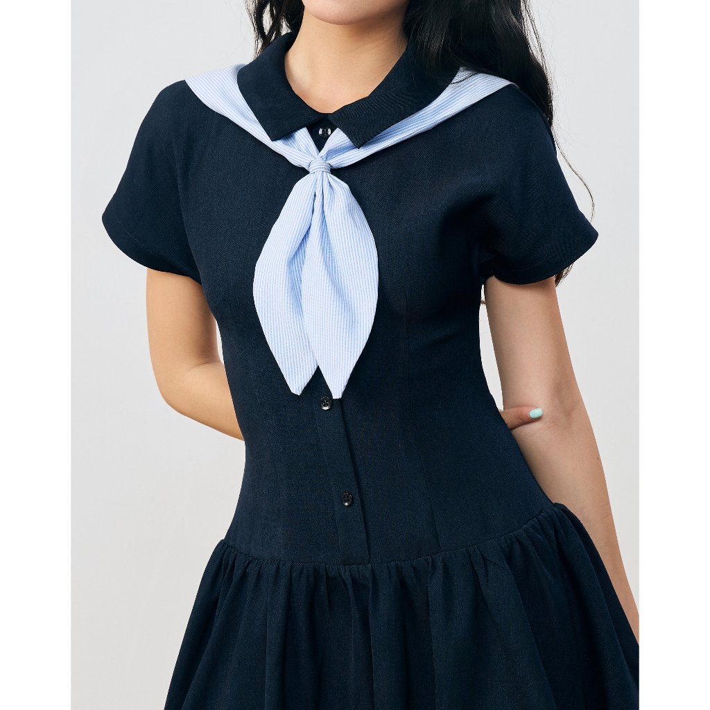 Đầm xòe cổ sơ mi tay ngắn THE C.I.U, váy liền dáng xòe kèm khăn choàng - Wrenna Dress
