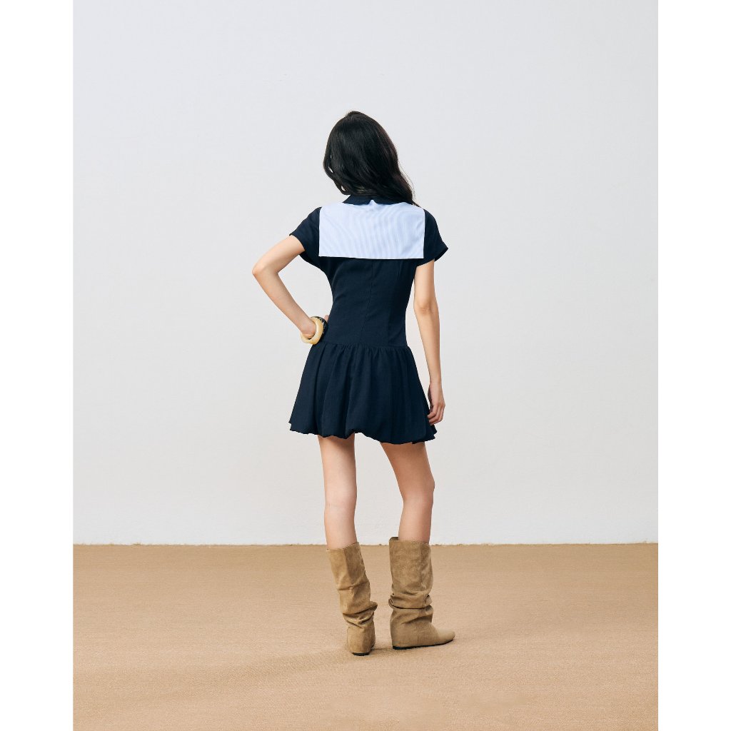 Đầm xòe cổ sơ mi tay ngắn THE C.I.U, váy liền dáng xòe kèm khăn choàng - Wrenna Dress