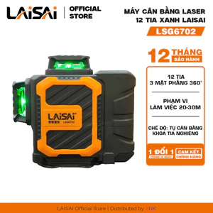 Máy cân bằng laser 3D 12 tia xanh 360° LAISAI LSG6702 chính hãng chuyên thi công trần tự cân bằng IP54, BH 12 THÁNG