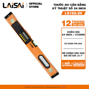 Thước đo cân bằng kỹ thuật số 24 inch 610mm LAISAI LS160-2II đo góc điện tử 360° độ chính xác cao, BH 12 THÁNG