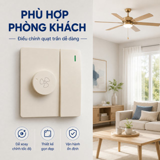 Công Tắc Điều Tốc Quạt Chuẩn 86, Núm Xoay Chỉnh Tốc Độ, Có Đèn Báo Xanh, Phù Hợp Quạt Trần Quạt Hút Quạt Treo Tường