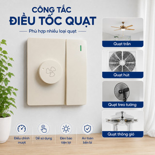 Công Tắc Điều Tốc Quạt Chuẩn 86, Núm Xoay Chỉnh Tốc Độ, Có Đèn Báo Xanh, Phù Hợp Quạt Trần Quạt Hút Quạt Treo Tường
