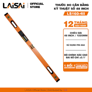 Thước thủy điện tử 48 inch 1220mm LAISAI LS160-4II đo góc kỹ thuật số 360° độ chính xác cao chính hãng, BH 12 THÁNG
