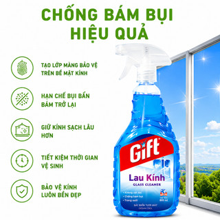 Nước Lau Kính Gift Chống Bám Bụi Không Để Lại Vệt GD347 - Dung Dịch Lau Kính Gift Glass Cleaner