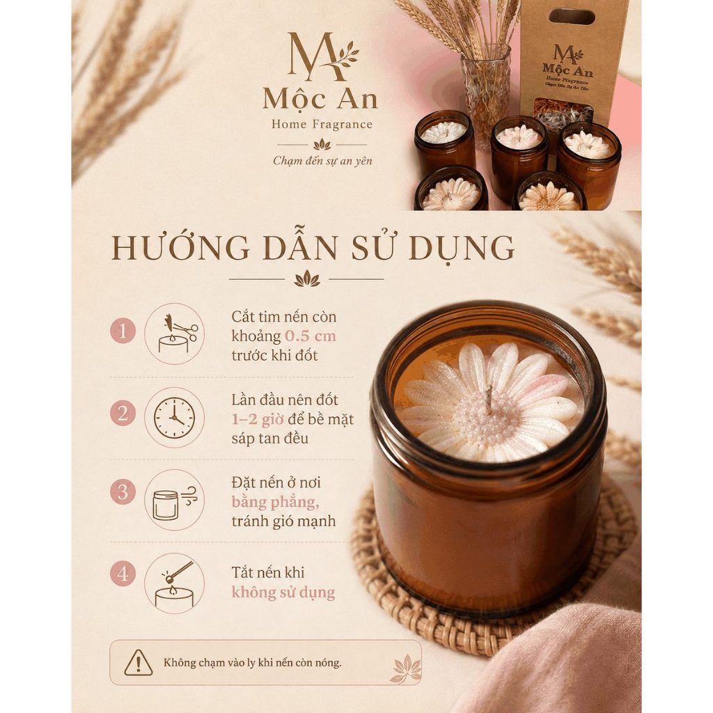 Nến thơm Mộc An Sắc Hoa Dịu Êm 200g | Nến handmade, hoa nổi, 5 mùi hương, màu ngẫu nhiên
