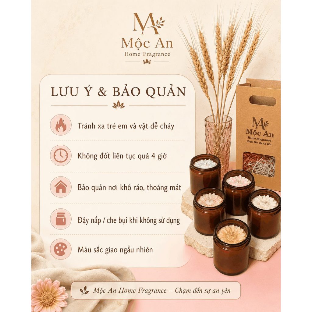 Nến thơm Mộc An Sắc Hoa Dịu Êm 200g | Nến handmade, hoa nổi, 5 mùi hương, màu ngẫu nhiên