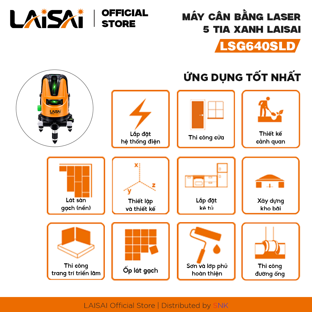 Máy Cân Bằng Laser 5 Tia Xanh LAISAI LSG640SLD, Pin 2200 mAh – XOAY 360 độ, CHÍNH HÃNG, BH 12 THÁNG