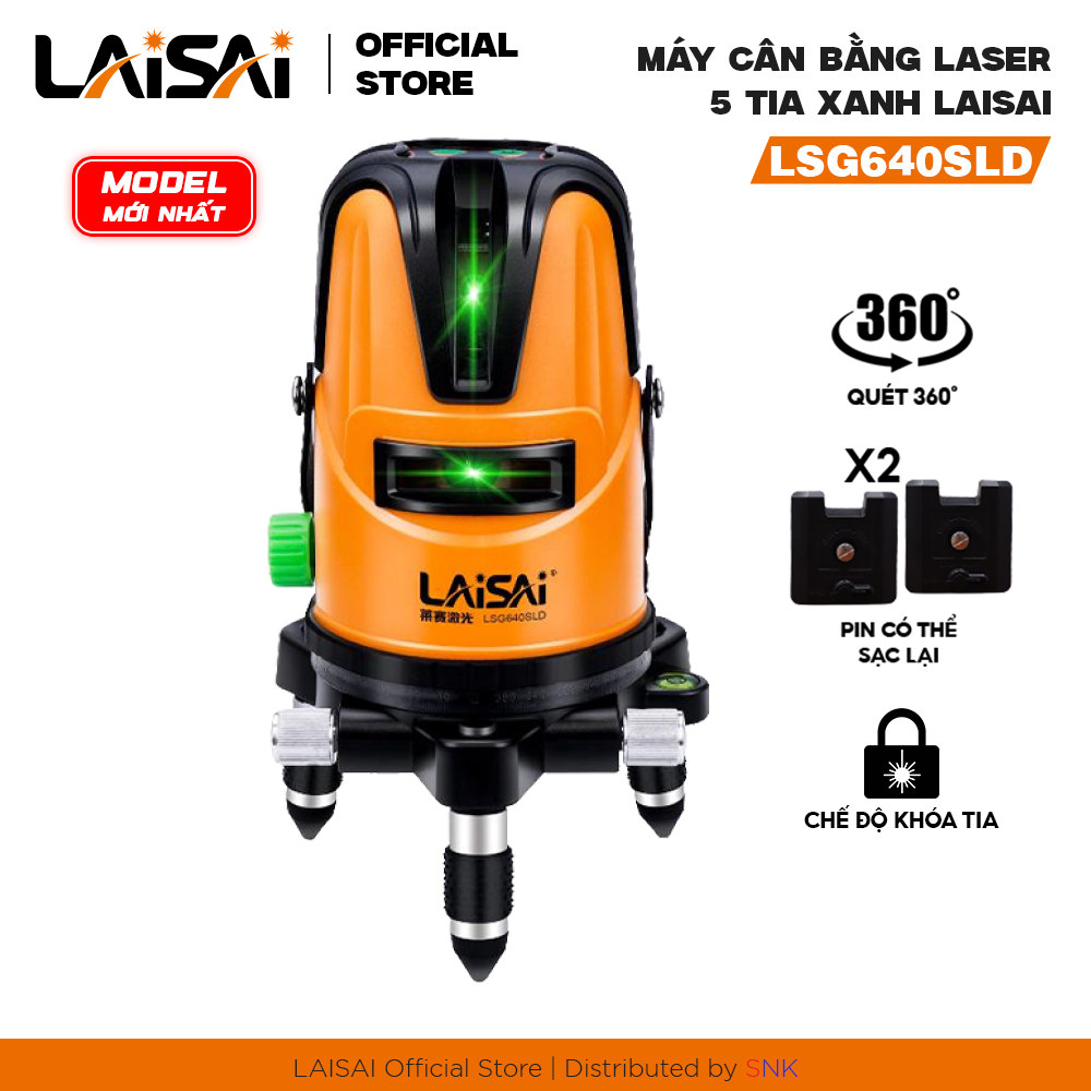 Máy Cân Bằng Laser 5 Tia Xanh LAISAI LSG640SLD, Pin 2200 mAh – XOAY 360 độ, CHÍNH HÃNG, BH 12 THÁNG