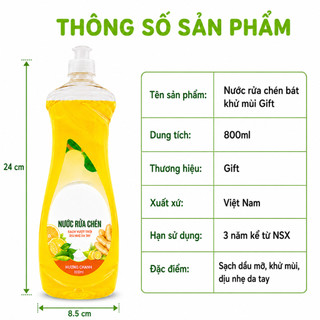Nước Rửa Chén Gift 800ml Khử Mùi Làm Sạch Chén Bát GD348 - Nước Rửa Chén Đánh Bay Dầu Mỡ Hiệu Quả