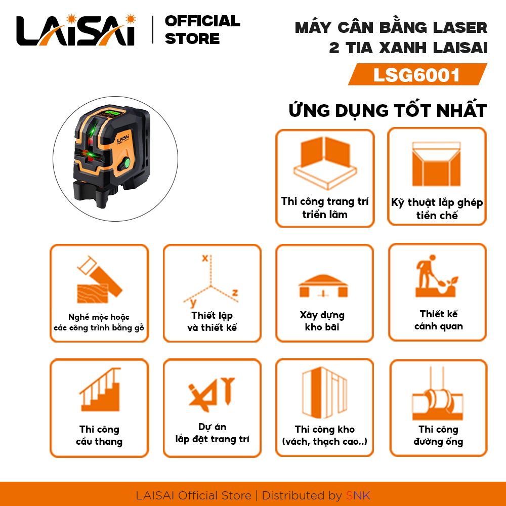 Máy Cân Bằng Laser LAISAI LSG6001 – Tia Xanh 2 Tia | Góc Quét 130°, sạc 2000mAh Bảo hành 12 tháng