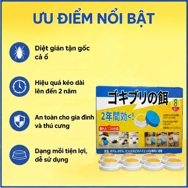 🪳 Bả diệt gián hiệu quả cao 8 viên/hộp, công thức mạnh, thấy 1 con diệt cả tổ gián
