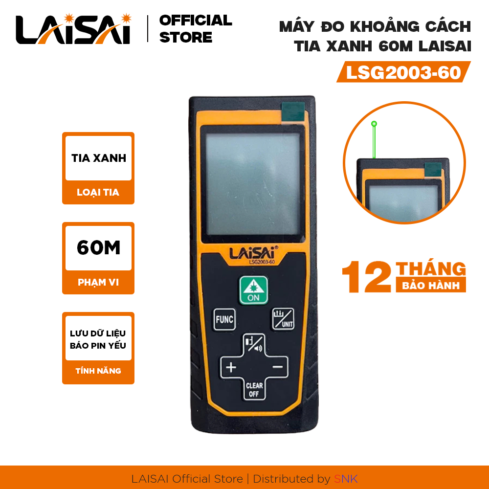 Máy Đo Khoảng Cách Tia Xanh LAISAI LSG2003-60 – Đo Nhanh, Chính Xác Đến 60M