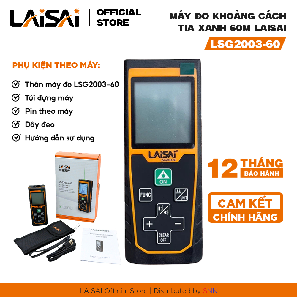Máy Đo Khoảng Cách Tia Xanh LAISAI LSG2003-60 – Đo Nhanh, Chính Xác Đến 60M