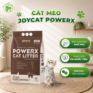 Cát Mèo JOYCAT PowerX 2.5KG 6L - Cát Đậu Nành Mix Khoáng Bio-Enzyme Khử Mùi 21 Ngày, Ít Bụi, Vón Nhanh, Chỉ Báo pH & Máu