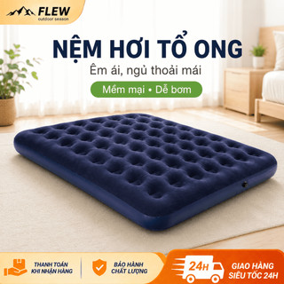 Giường Bơm Hơi Tổ Ong Có Gối, Nệm Hơi PVC Phủ Nhung 24 Lỗ Êm Ái, Dễ Bơm Gọn Dùng Trong Nhà