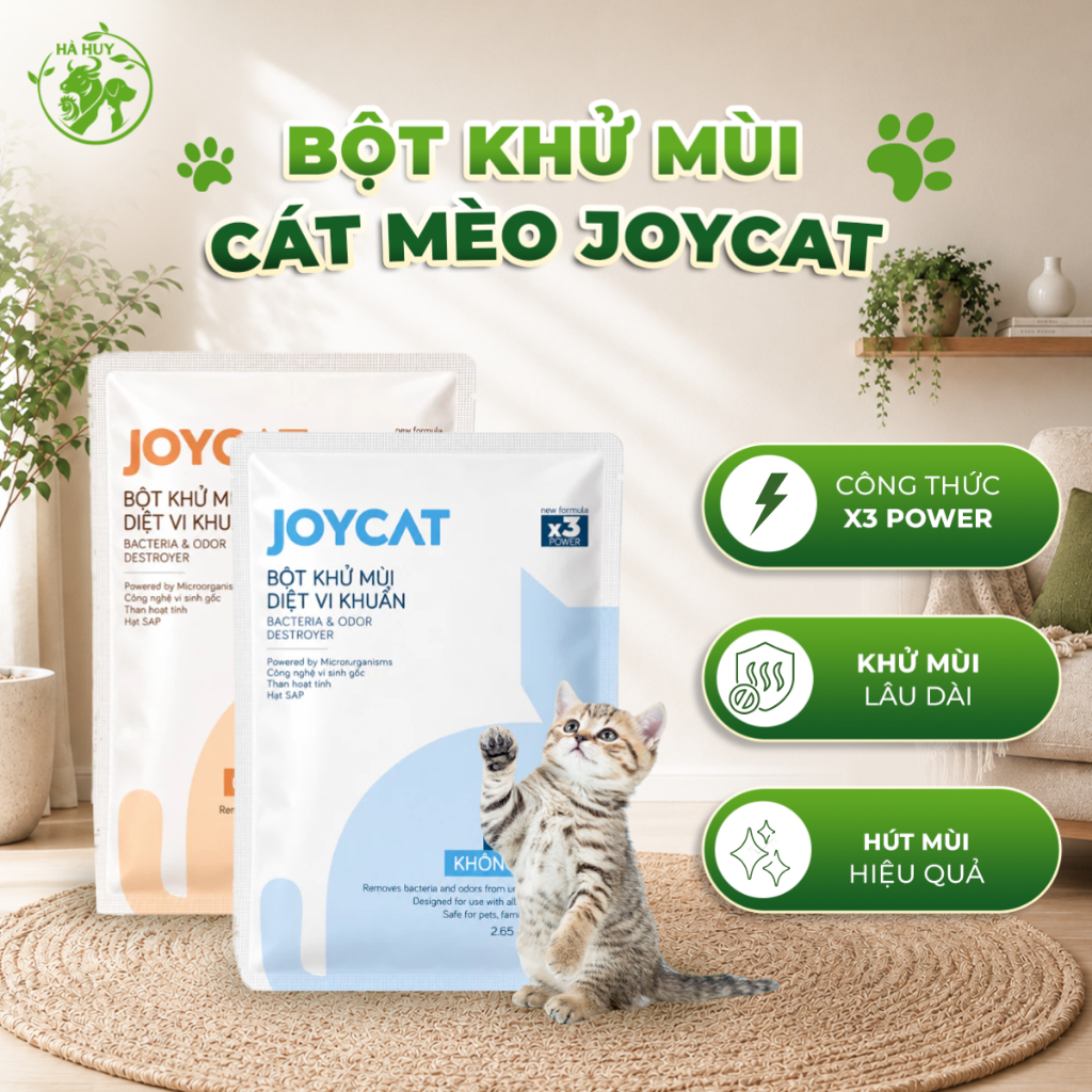 Bột Khử Mùi Cát Mèo JOYCAT 75G Không Mùi - Diệt Vi Khuẩn, Khử Mùi Nước Tiểu & Phân Mèo, Công Nghệ Vi Sinh X3 Power